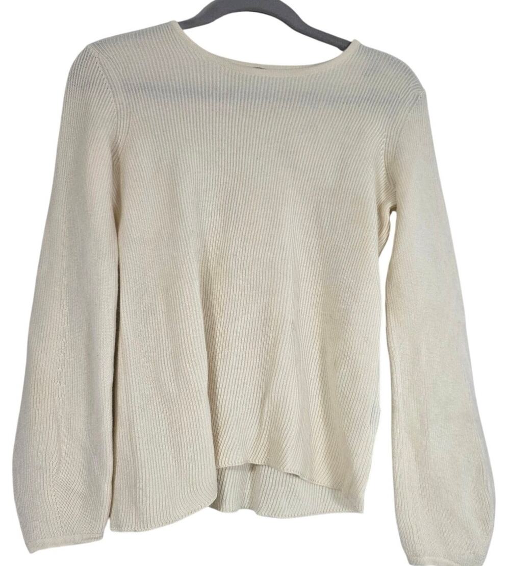 J McLaughlin Women's Small 100% Merino Wool Sweater Cream Knit Minimalist